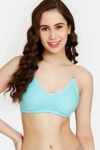 Buy Rosaline Everyday Double Layered Non Wired Medium Coverage T-Shirt Bra With Transparent Straps - Aruba Blue